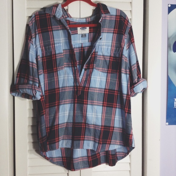 red and blue old navy flannel