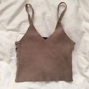 F21 ribbed tan crop top wire side cut outs