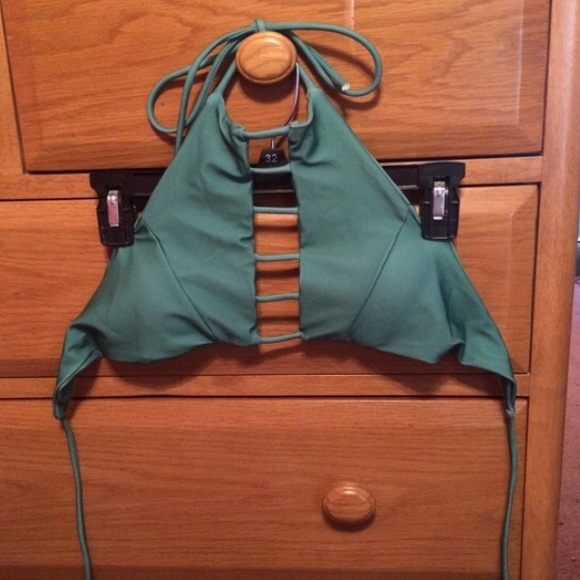 Teal/army green strappy/caged bikini top