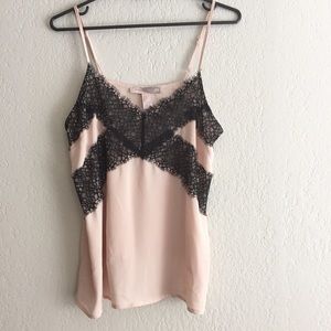 Blush Cami Tank Top Black Eyelash Lace Trim