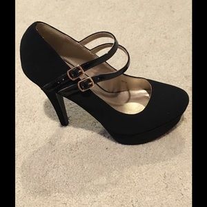 Black platform heels with double ankle strap