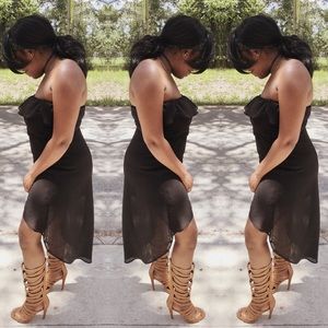 M. Sheer all black high-low dress