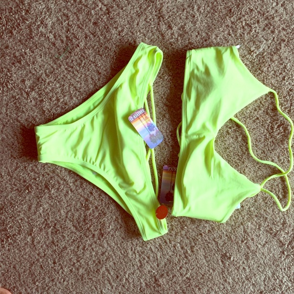 Forever 21 Swim F21 Neon Yellow Two Piece Bathing Suit Poshmark