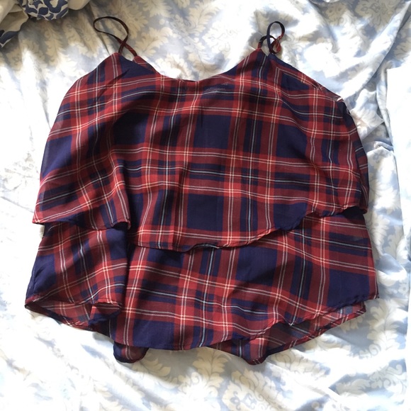 red white and blue plaid tank top
