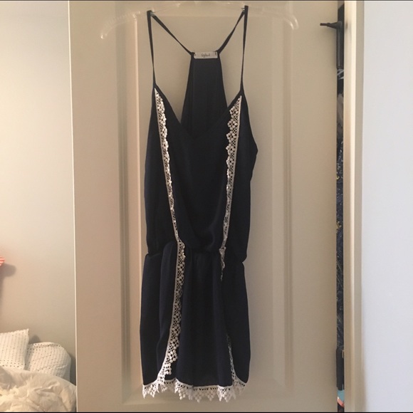 Boutique navy blue romper with lace detail