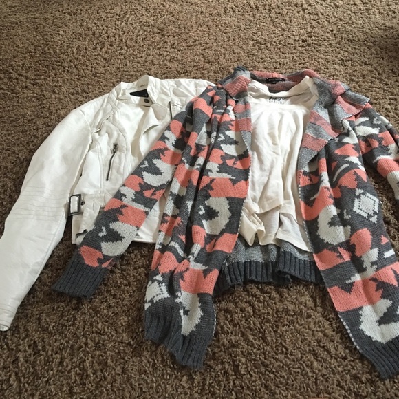 Ana leather jacket small, miss daisy cardigan med.