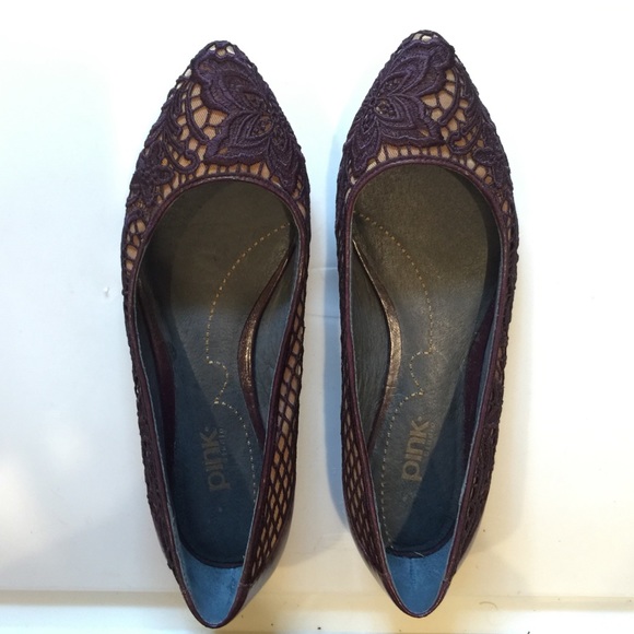Pink Studio Katana leather and fibric lace flats - Picture 1 of 4