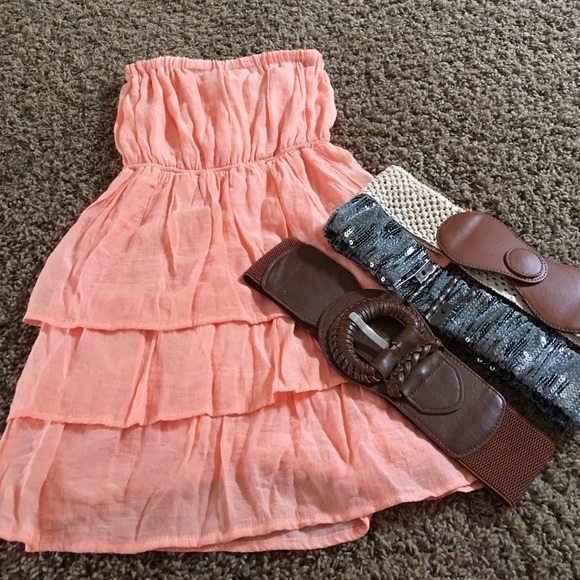 Coral dress, and all 3 waist belts