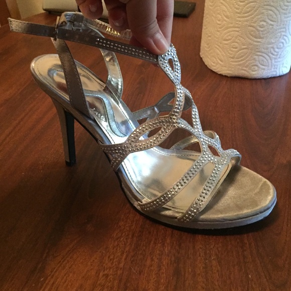 Elegant silver jeweled heels