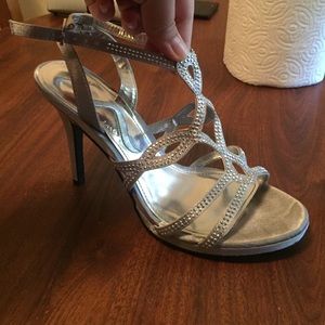 Elegant silver jeweled heels