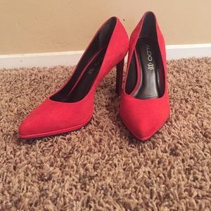 Red suede Aldo heels