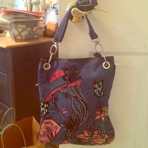 New hand painted with stones denim bag