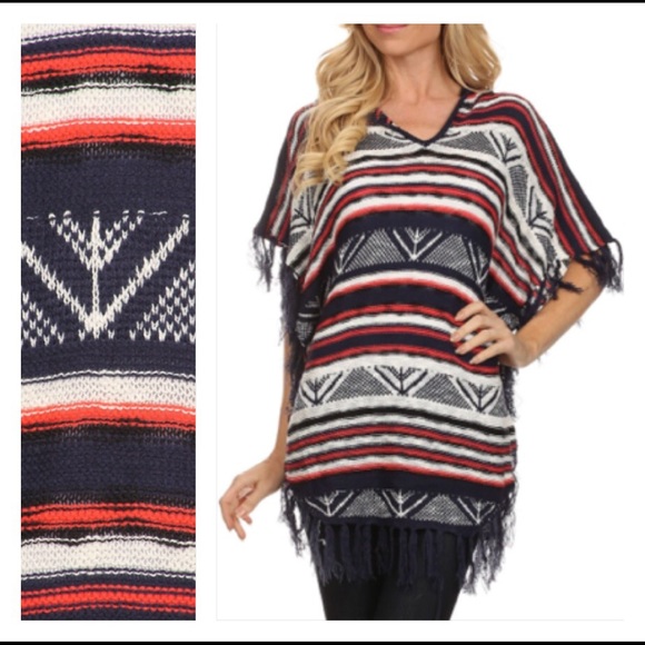 🚫SOLD🚫Hood Tassel Sweater Poncho Tunic Sold - Picture 2 of 4