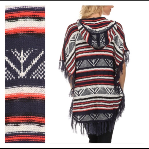 🚫SOLD🚫Hood Tassel Sweater Poncho Tunic Sold - Picture 3 of 4