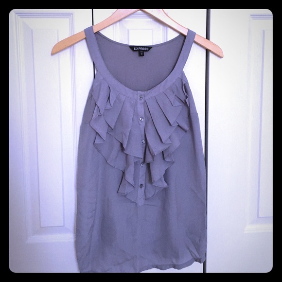 Express grey ruffle/button front chiffon tank