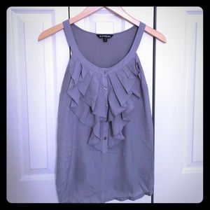 Express grey ruffle/button front chiffon tank