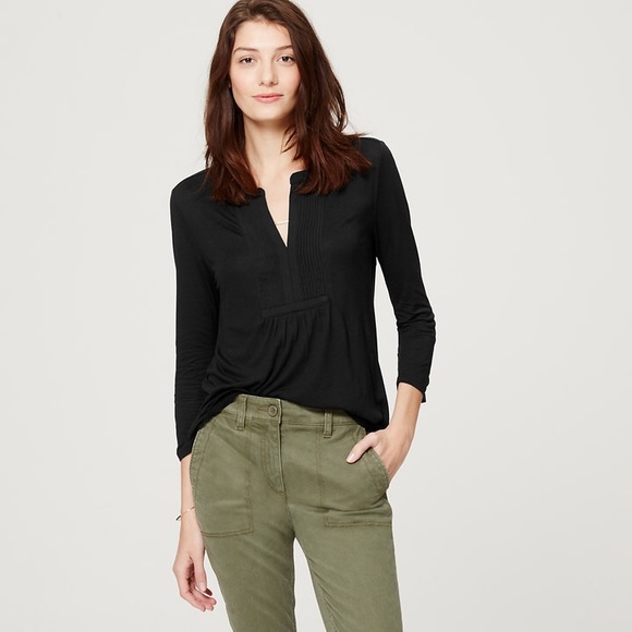 LOFT Tops - Loft Pintucked 3/4 Sleeve Top in Black