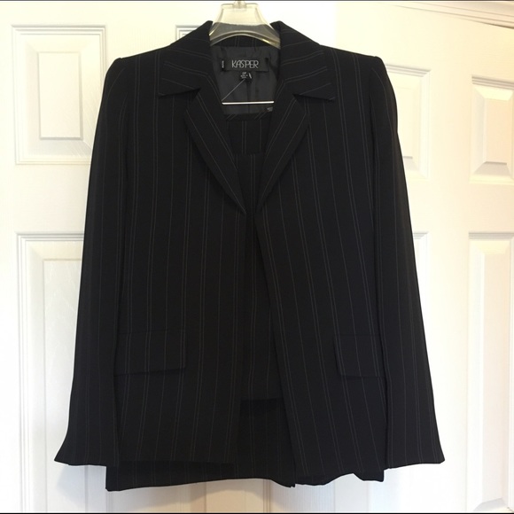 Navy blue pinstripe skirt suit size 2P