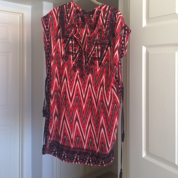 Zara Red/Black Tribal Pattern Scrunch Dress XS