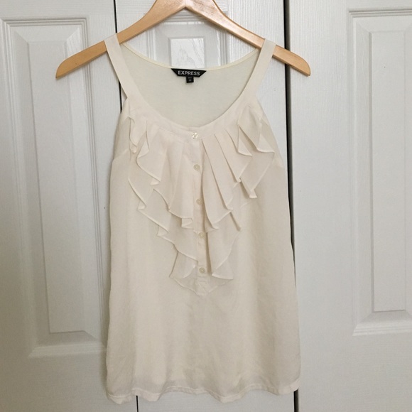 Express cream ruffle/button front chiffon tank