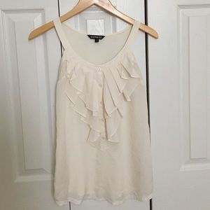Express cream ruffle/button front chiffon tank