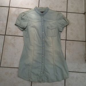 Denim short sleeve button down blouse