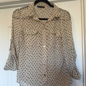 Adorable Cream and Black Sheer Polka Dot Blouse