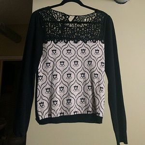 Anthropologie rose and black lace light sweater