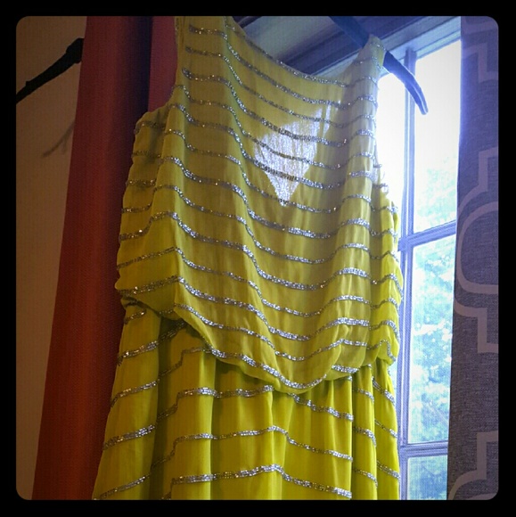 Lime Green Dress With Sparkling silver Sequins