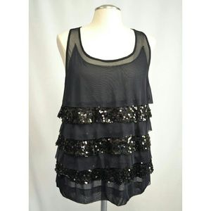 Lane Bryant Black Mesh/Sequins Ruffle Tank Top