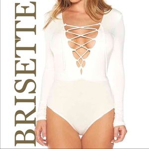 NWT Lace Up Plunge Long Sleeve 1 Piece