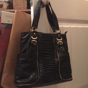 Big Buddha, black leather handbag w zipper detail
