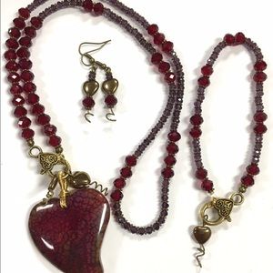 Women's Handcrafted Heart Agate Necklace Set
