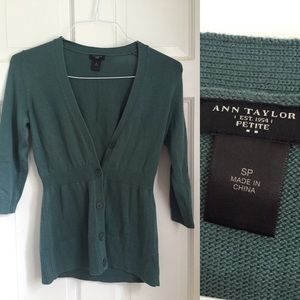 Ann Taylor // dusty teal fitted cardigan