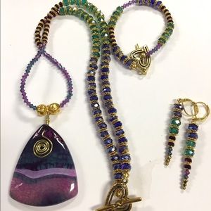 Women's Artisan Made Purple and Green Necklace Set