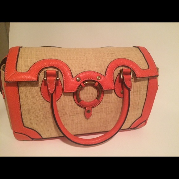 J Crew Grasscloth & Leather Accent Satchel