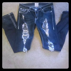 LA Idol distressed jeans dark blue denim