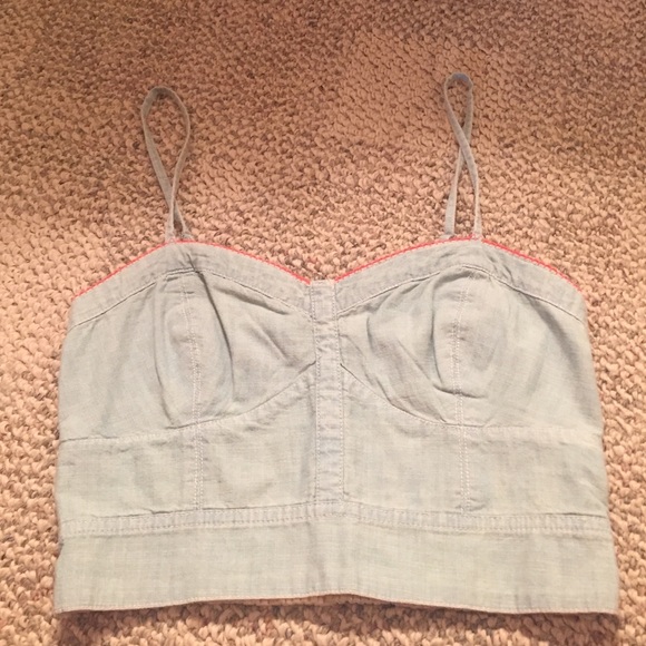 Chambray outlined in coral crop top size S - Picture 1 of 4