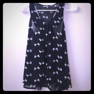 Bow Print Sheer Top