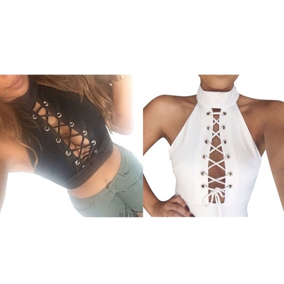 Black Lace Up Crop Top