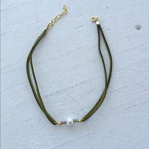 Army green beaded suede choker