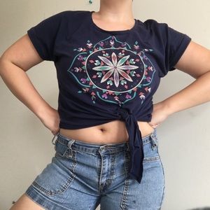 Navy blue crop top with tribal pattern