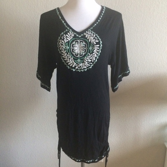 INC International Concepts Tops - INC embroidered v neck tunic with ruched sides