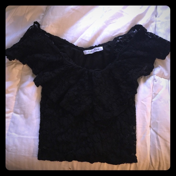 Black lace off shoulder crop top