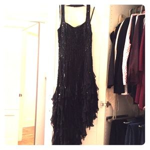 Black formal asymmetrical bottom halter top gown