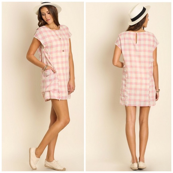 Dresses & Skirts - Pretty In Blush Pink Plaid Shift Dress