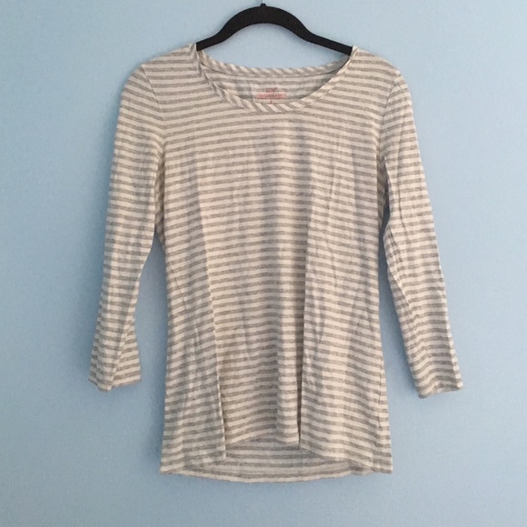 Gray and White Striped Long Sleeve Shirt