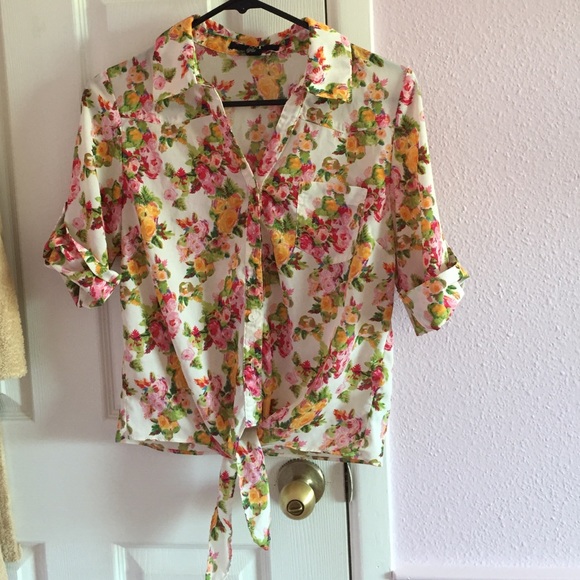 Floral button down top