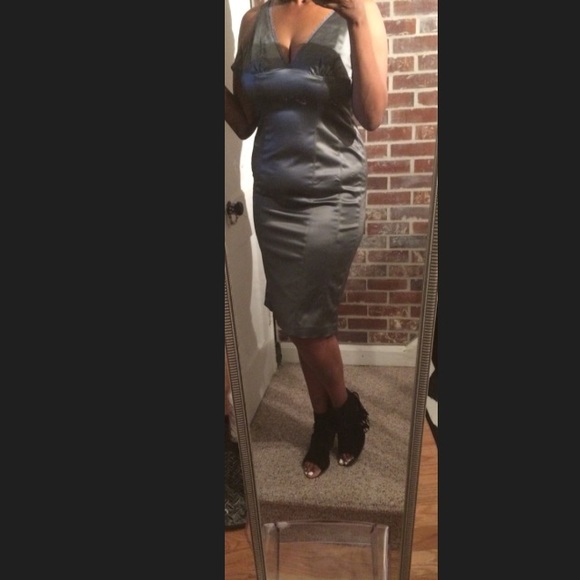 Smokey Gray Deep V Bebe Dress - Picture 2 of 4