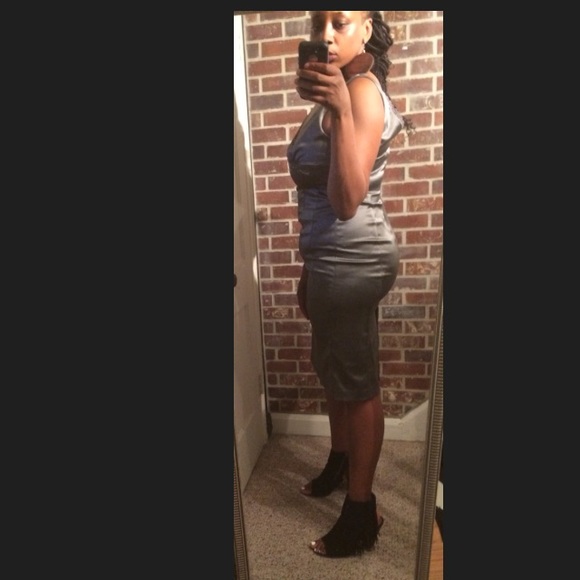 Smokey Gray Deep V Bebe Dress - Picture 4 of 4